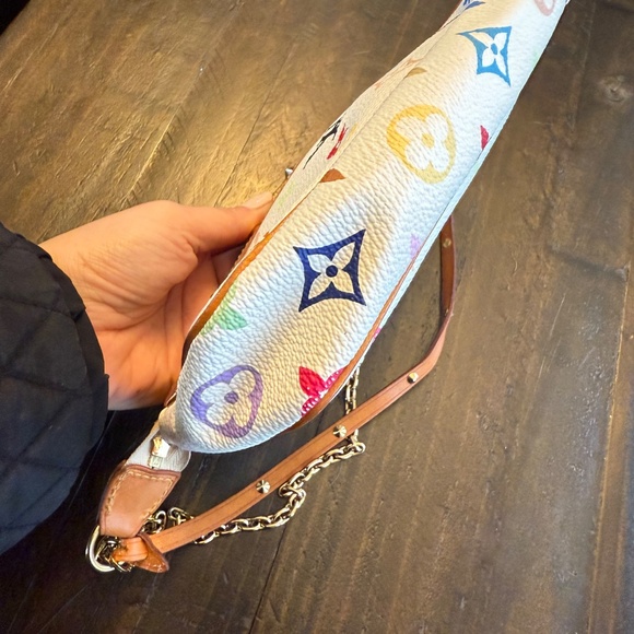 AUTHENTIC Louis Vuitton Monogram Multicolor Pochette Accessories White - Picture 12 of 16